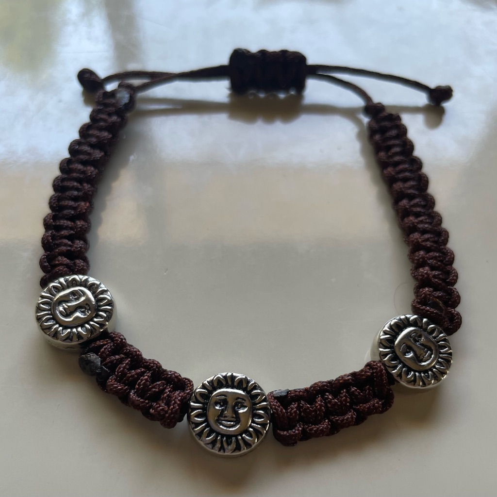 New Brown Threaded Bracelet With Sunflowers Faces Metal Beads